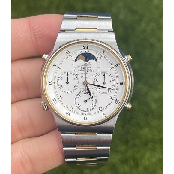 Vtg Seiko 7A48-7000 Watch Sports 100 Moonphase Original Bracelet Chronograph 103 - Picture 2 of 13